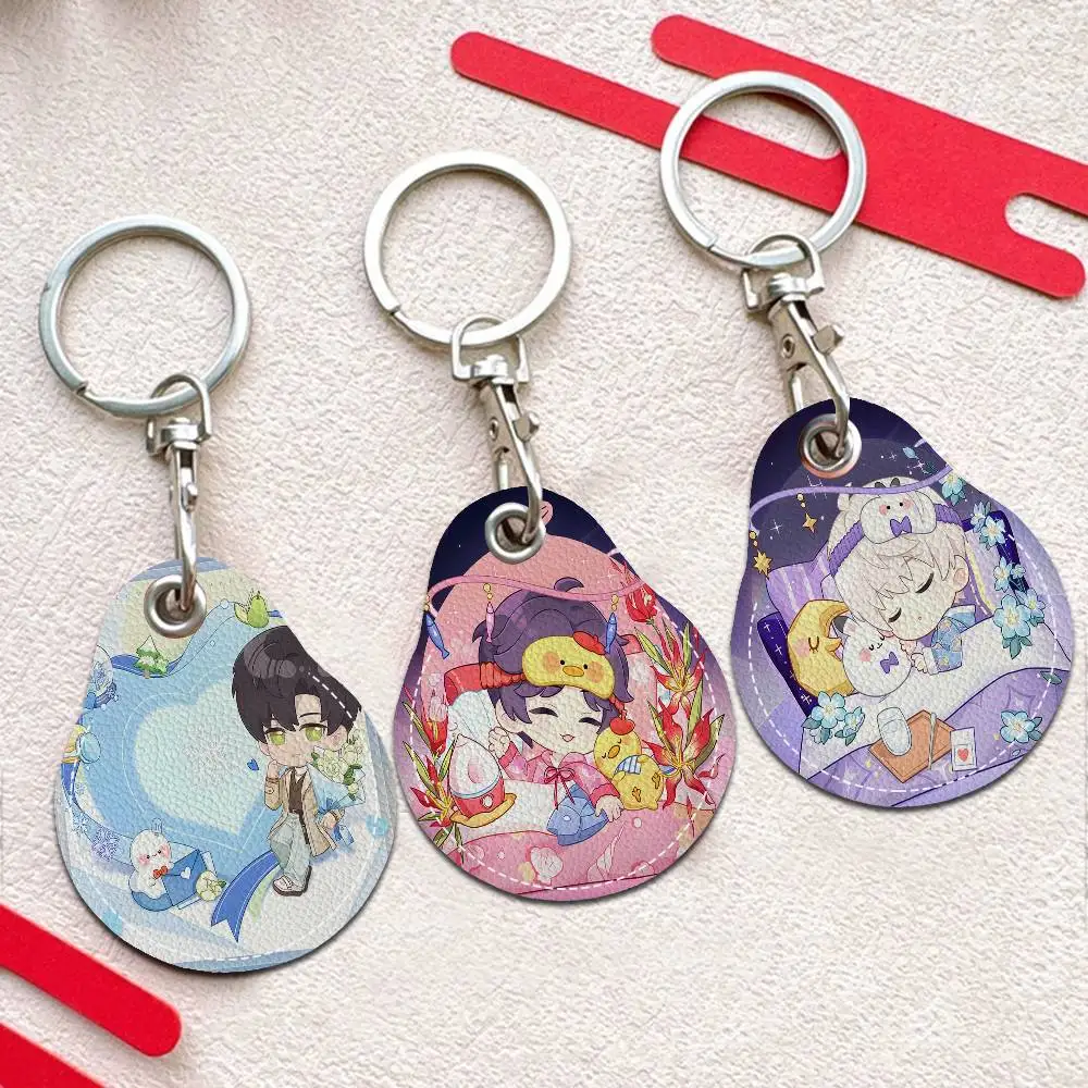 cute Love and Deepspace Women Mini PU Leather Case Keychain Access Card Bag Key Tag Ring Mini Badge Key Ring Door Lock Tags
