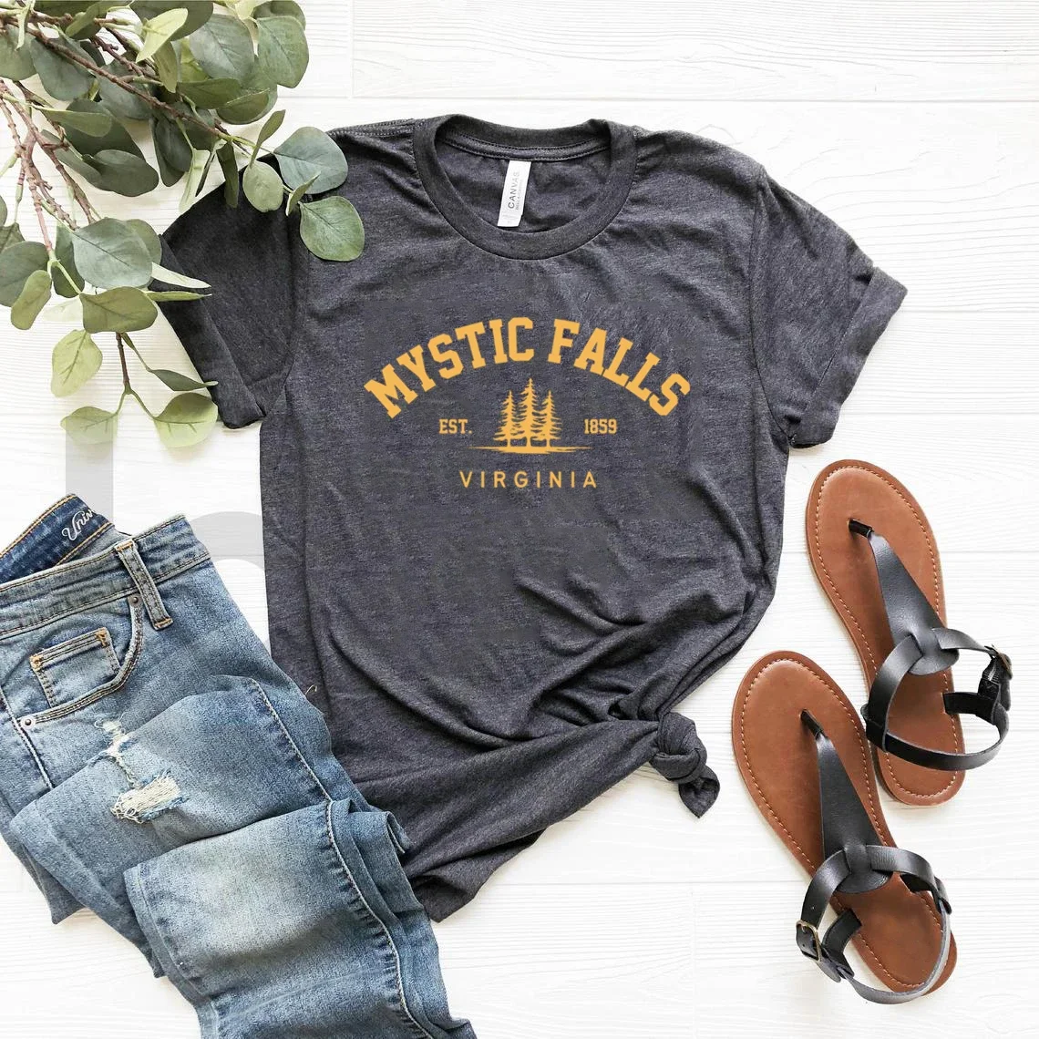 Mystic Falls Virginia T Shirt Salvatore Shirt Unisex Graphic T Shirts Short Sleeve Casual Tshirt Vintage Tops Vampire Fan Gift