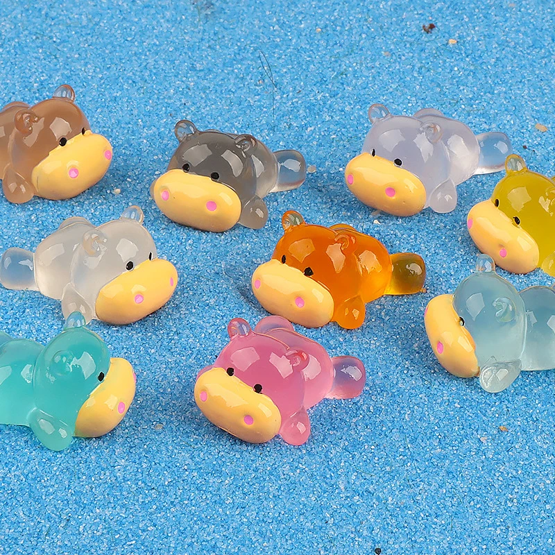 1 PC การ์ตูน Mini Luminous ขนาดเล็ก Hippopotamus Miniature Figurines ตกแต่งภูมิทัศน์ DIY อุปกรณ์ตกแต่งบ้านของขวัญ