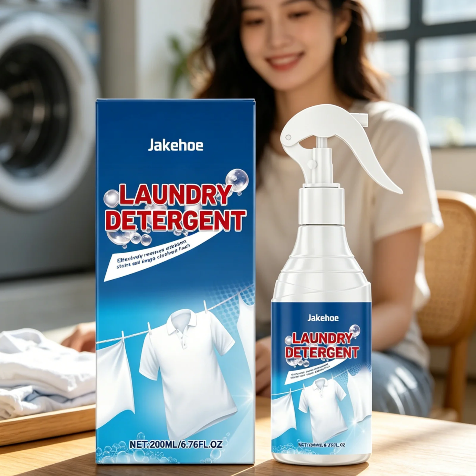 Jakehoe Laundry Spray Powerful Cleaning Decontamination Odor Prevention Residue Free Gentle Formula Fabric Stain Remover 200ml