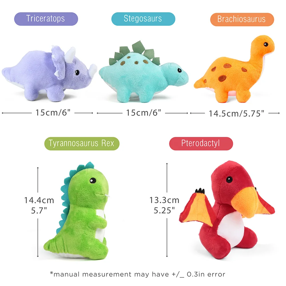 Dinosaur Stuffed Animals, 5 Small Dinosaur Plush Dolls Egg Bag Toys, Dino Plushies for Kids Girls Boys Birthday Christmas Gifts
