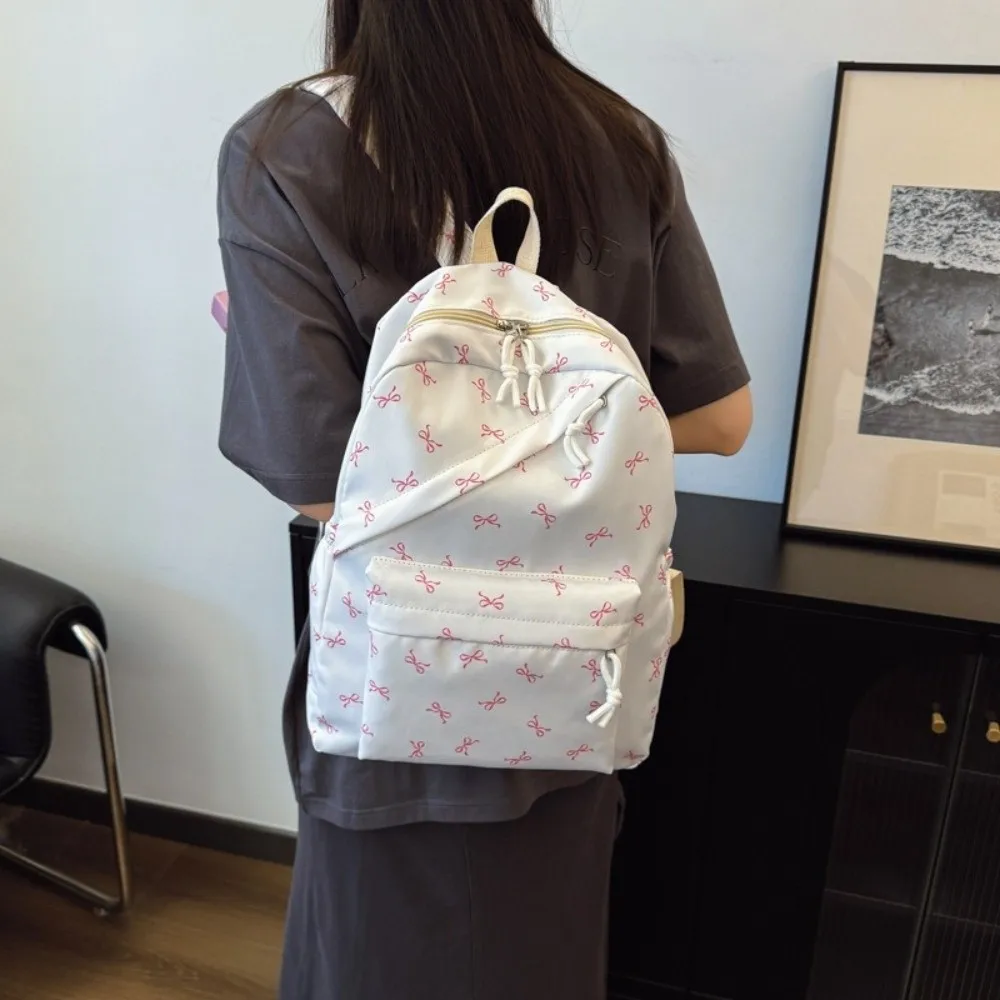 Canvas Bow Backpack Adjustable Straps Large Capacity Students School Bag Storage Bag Lightweight Teenagers Shoulder Bag