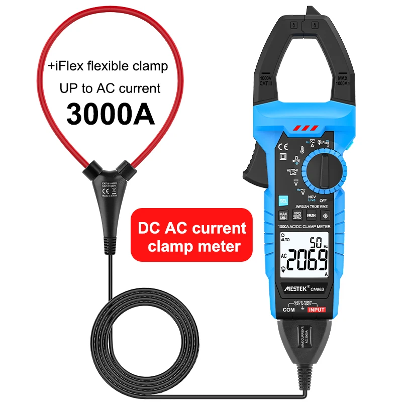 MESTEK CM86 True-RMS 1000A AC/DC Curent Clamp Meter Multimeter Pinza Amperimetrica Tester By iFlex Clamp AC Current Up To 3000A