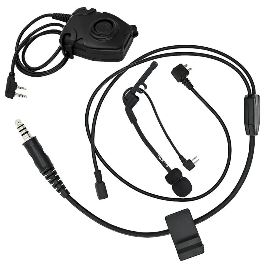 TS TAC-SKY Y-Wire Cable Kit with Microphone and Ptt Kenwood Plug for Pelto Comtac Tactical Headphones,