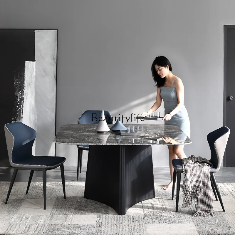 Slate dining table square embedded rotary table household square