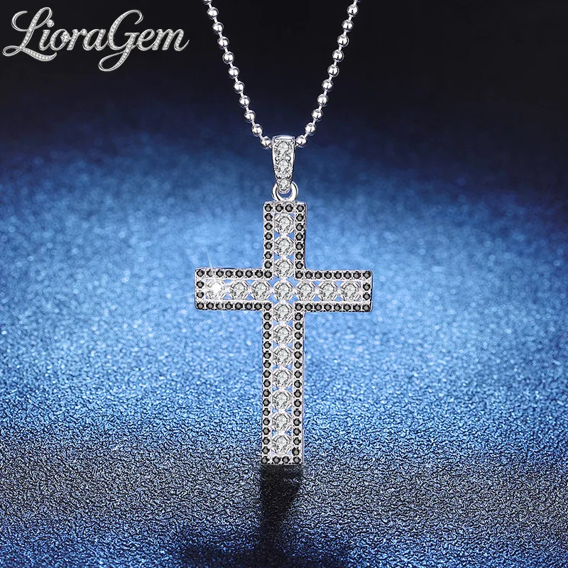 LioraGem Hip-hop Full Diamond Cross Necklace Pendant, Exquisitely Designed D-color Moissanite Necklace Platinum PT950 Stamp