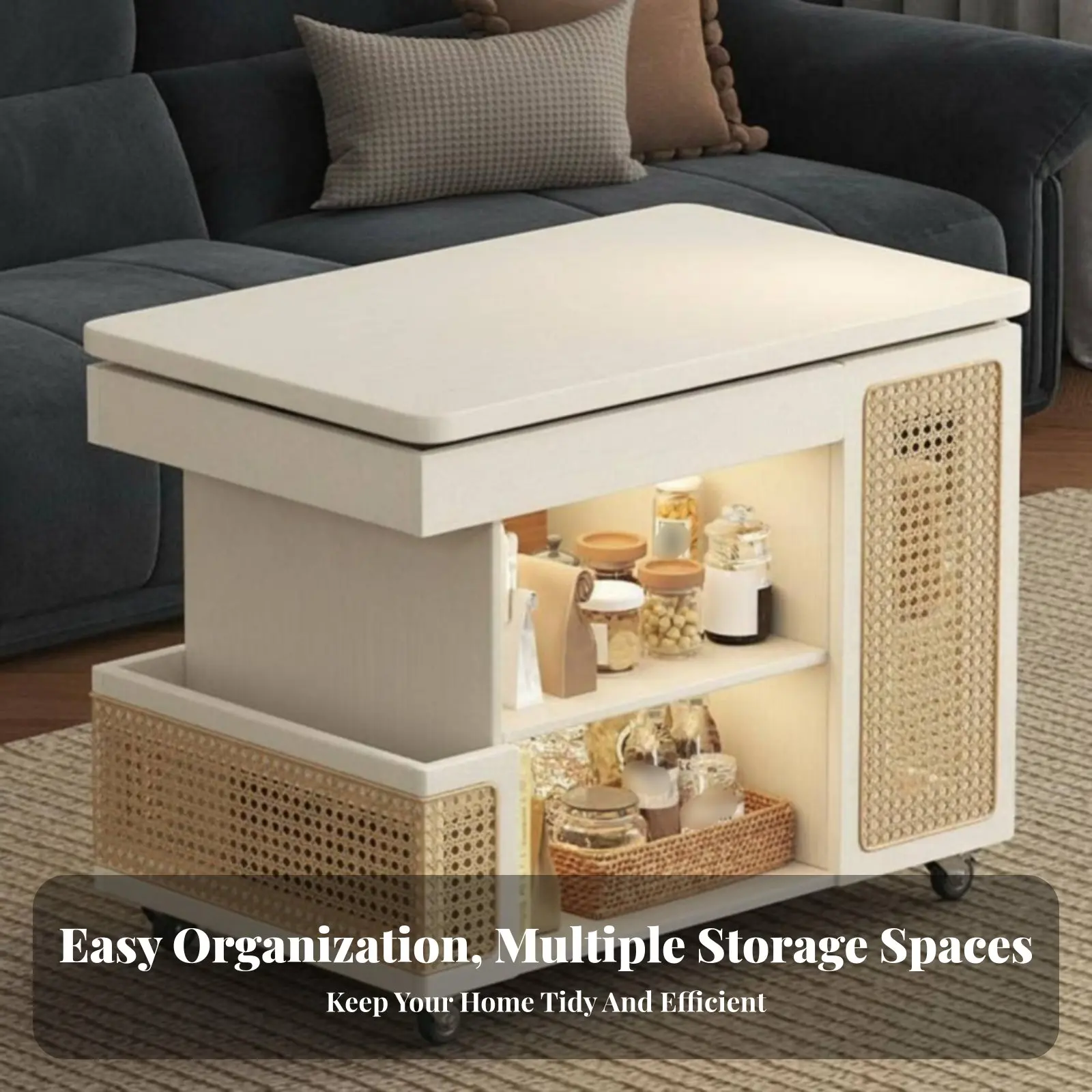 Adjustable Curved Design D End Table With Wheels Serving Trolley Mobile Design Versatile for Distant Workers, Homeowners view 5