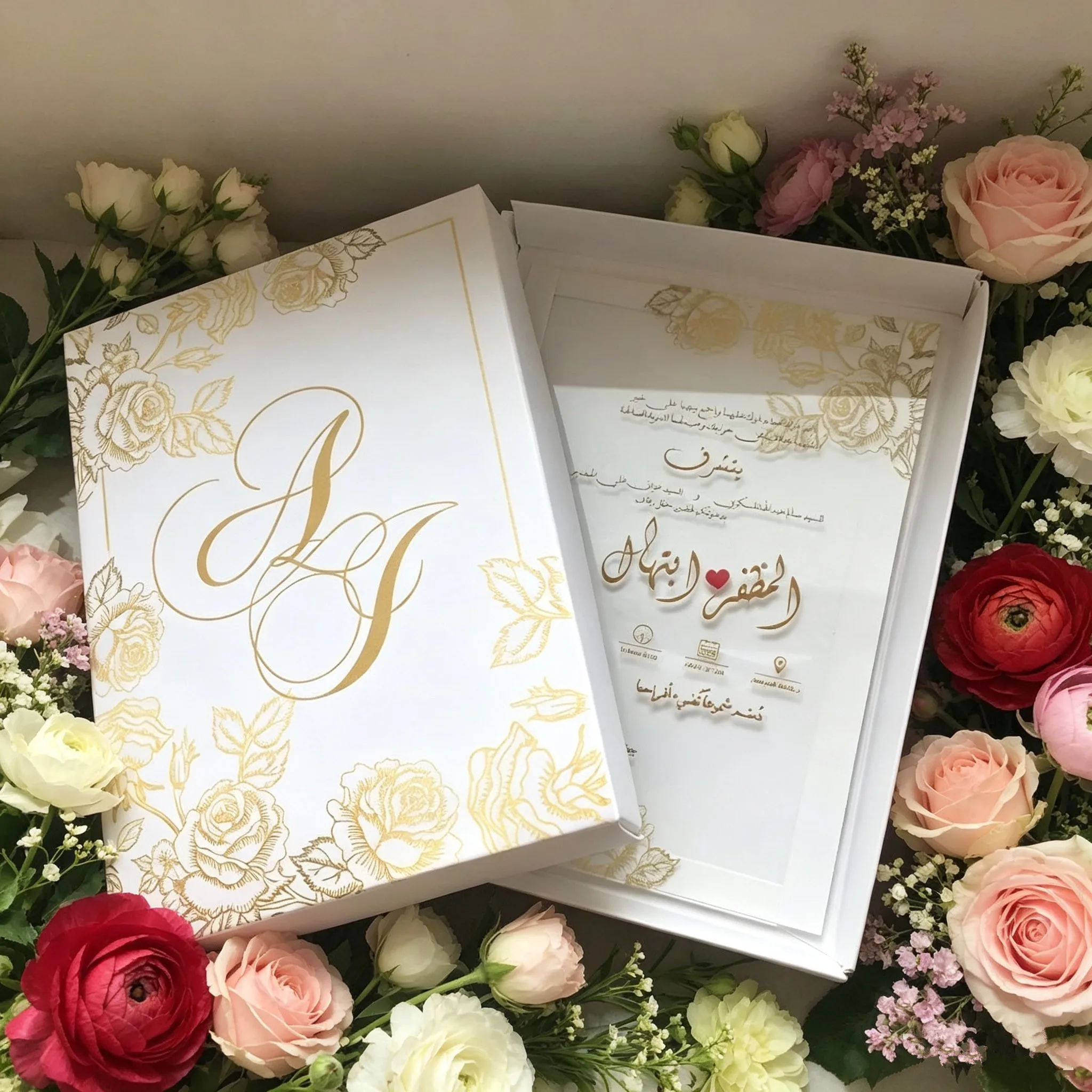 10pcs Personalize Invitation Card Rose Flower Arabic Wedding Invitations Fancy Souvenir Wedding Marriage Cards Customer Card Box