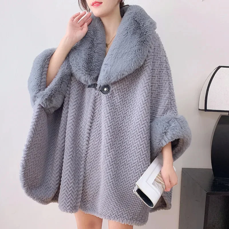 Large Fur Collar Shawl for Women in Winter 2023 Shenzhen European Popular Mid Length Cape Thickened Cape Christmas Year Fur Coat