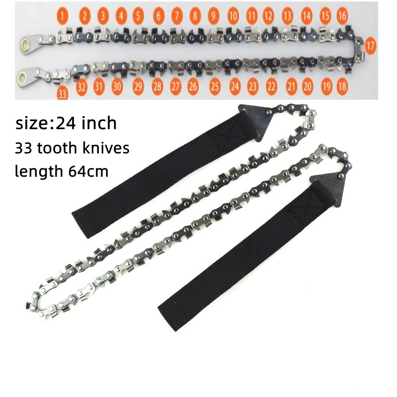 24/36/48 inch Portable Hand Chain Saw Manganese Steel Wire Saw for Camping Hiking Outdoor Survival Bushcraft Tool