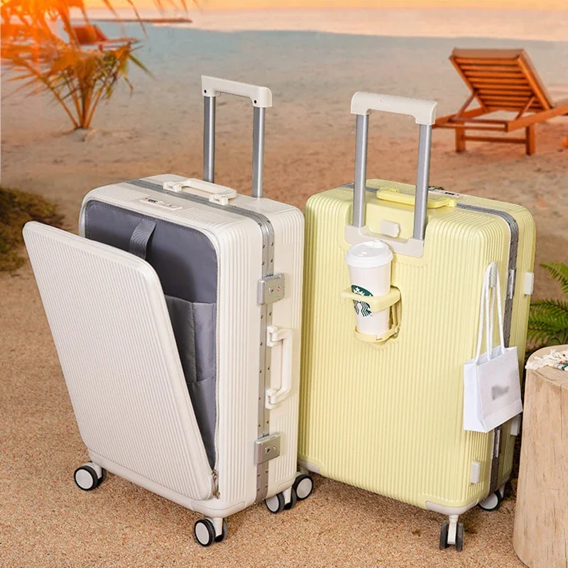 Multifunctional Aluminum Frame Luggage Wholesale PC Front Opening Pull Rod Travel Box Password Men Universal Wheel Boarding Bags