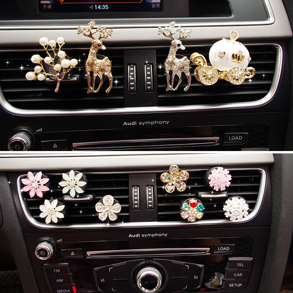 New Diamond Flower Deer Crown Cross Car Styling Air Freshener Perfume For Car Air Condition Vent Smell Toys Car Accrssories