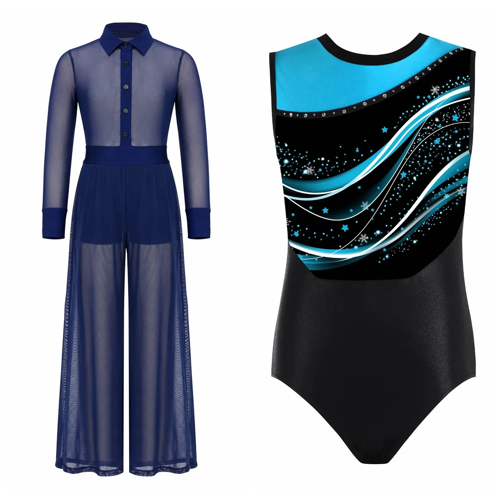Kids Jumpsuit for Boys Mesh Wide-leg Bodysuit Ballet Gymnastic Leotard Performance Chacha Tango Lyrical Dance Modern Dancewear