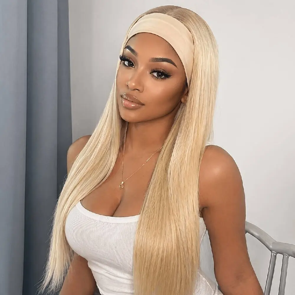 613 blonde Human Hair Headband Wig 32 inch straight Bone Human Hair Wigs  Brazilian Human Hair Wigs 250 density Easy to Go