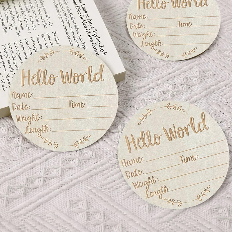 Hello World Newborn Party Wooden Chip Commemorative Card Milestones Card Baby 100 Days Baby Photography Accessories Props