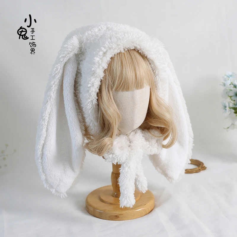 Original Handmade Lop Eared Rabbit Warm Hat Lolita Sweet Cute Long Rabbit Ears Plush Ushanka Cashmere Hats