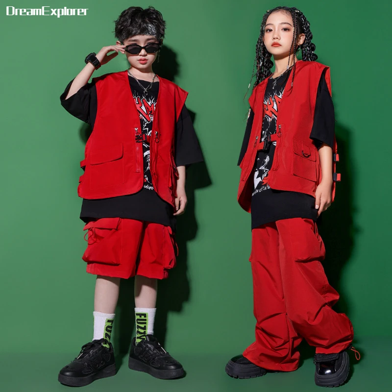 

Hip Hop Girls Vest Baggy Pants Boys T-shirt Street Dance Loose Cago Shorts Child Solid Streetwear Clothes Sets Kids Jazz Costume