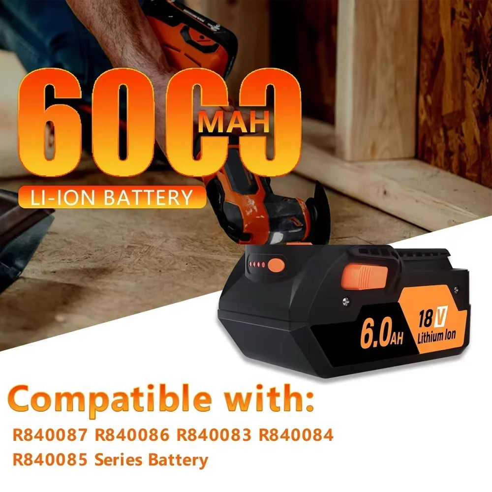 New For Ridgid R840087 18V Li-ion 6800mAh Battery Replacement For Ridgid R840083 R840085 R840086 Battery Cordless Drill Tools