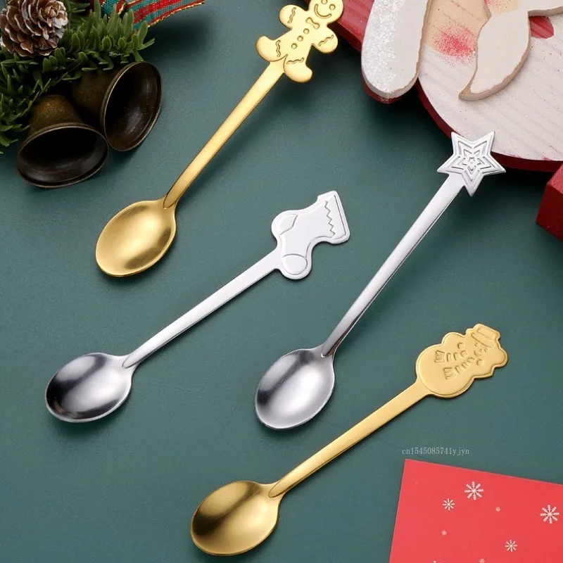 

Christmas Coffee Spoon 12.8cm Cartoon Christmas Gingerbread Man Snowman Coffee Stirring Spoon Xmas Tableware New Year Gift