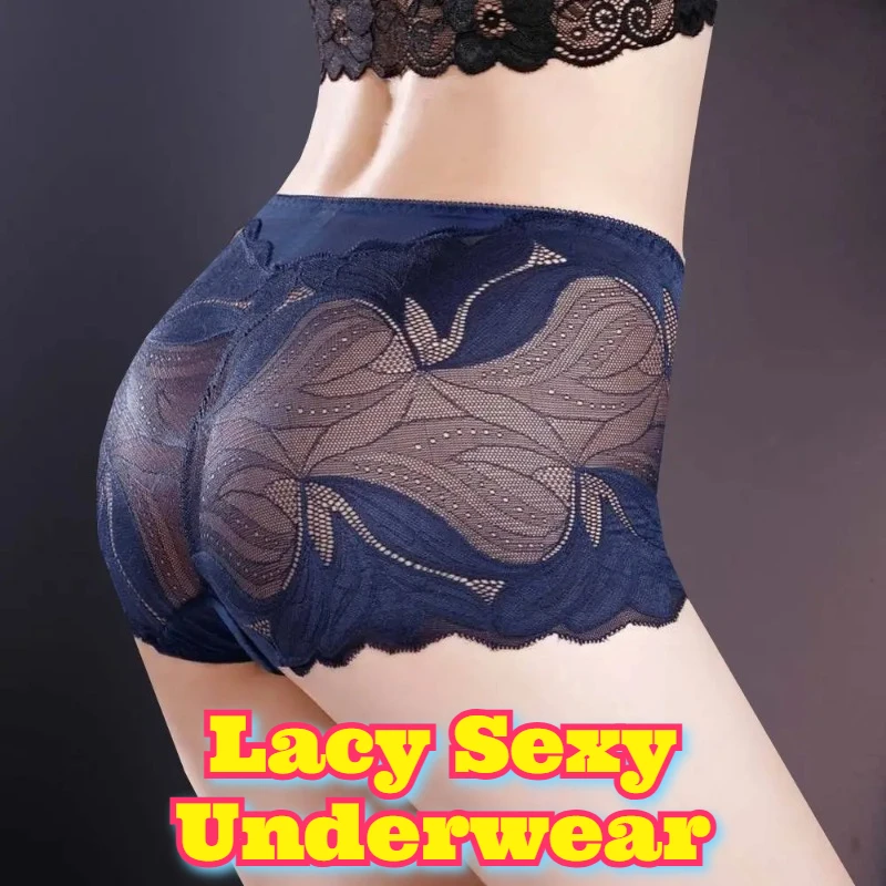 

New Bing Ji Network Incognito Ice Silk Underwear Female Waist Antibacterial Cotton Rise Mesh Breathable Briefs Ultra-Thin Sexy