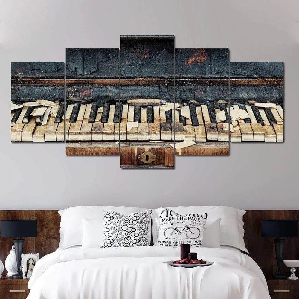 5 Panels Vintage Piano Pictures Posters and Prints Musical Instrument Canvas Painting Wall Art for Living Room Study Wall Decor