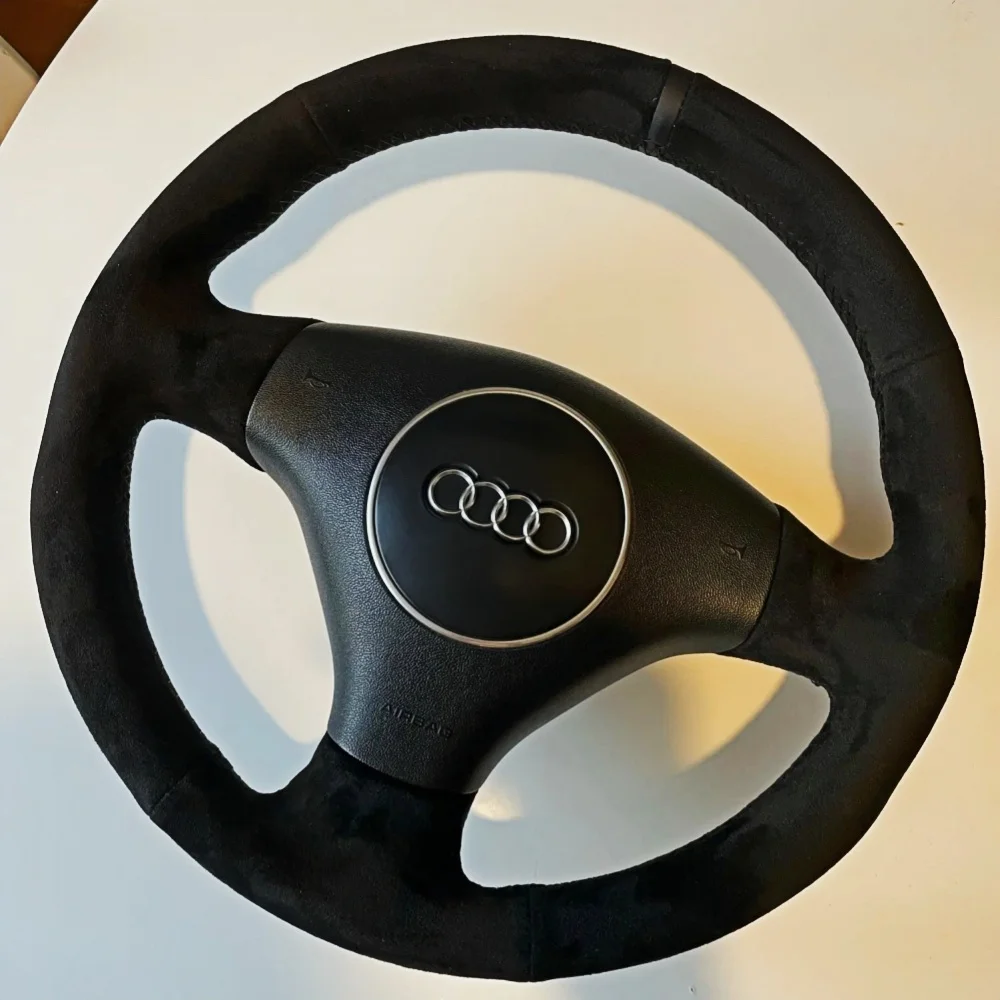 Customization Hand Sewing suede Leather Car Steering Wheel Cover Accessories For Audi A4 B6 2002 A3 3-Spoke 2000 2001 2003