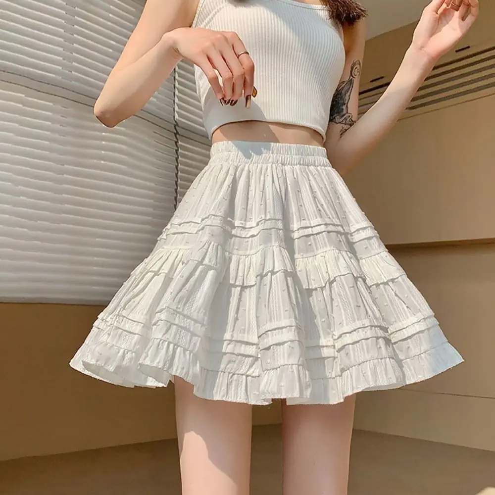 Kawaii Dots Shorts Mini Skirt Tiered A-line Pleated Mini Skirts Short Harajuku High Waist Cake Skirt School