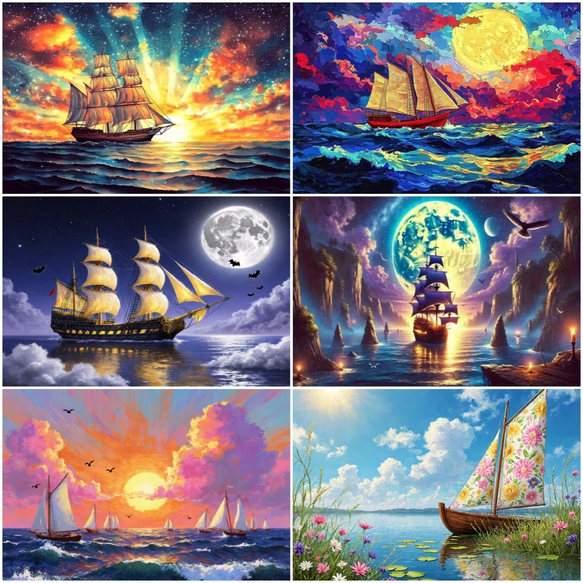 

Colorful Hand Painting Sailboat Background Cloth Oil Painting Sea Sailing Ships Landscape Photography Backdrop Home Decorations