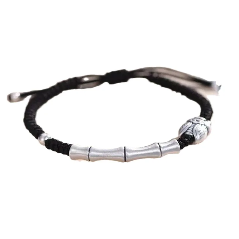 New Style Sterling Silver Bamboo Joint Bracelet Unisex Retro Achieve Great Success Handwoven Jewelry Festival Gift