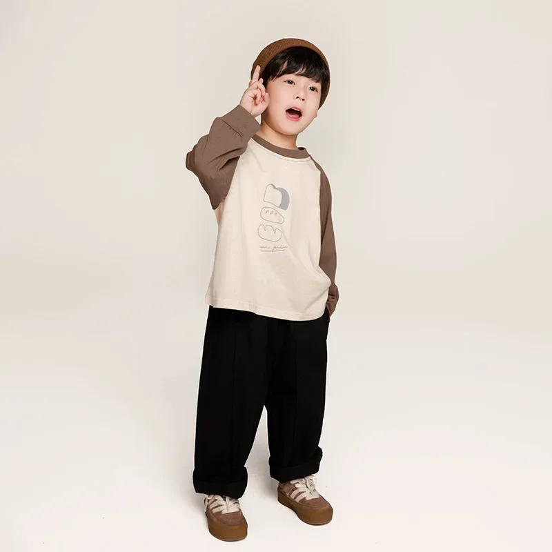 

2024 Children's Clothing Boys' Long Sleeved T-shirt Autumn New Item Children's Korean Version Color Blocked Top Base Shirt