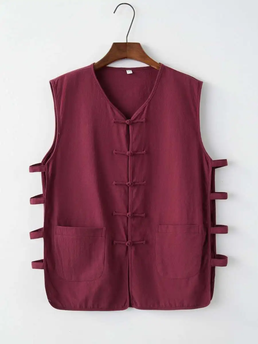 Loose Cotton Linen Youth Style Men's Vest Summer Tang Suit Shoulder Pad Dad Summer Wear Casual Striped Pattern Daily Use
