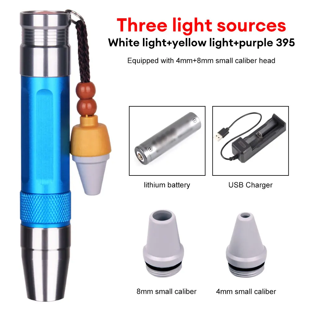 Portable Three Light Sources Lamp Flashlight 395NM Torch Jade Inspection Ultraviolet UV Light Identification Lamp LED Flashlight