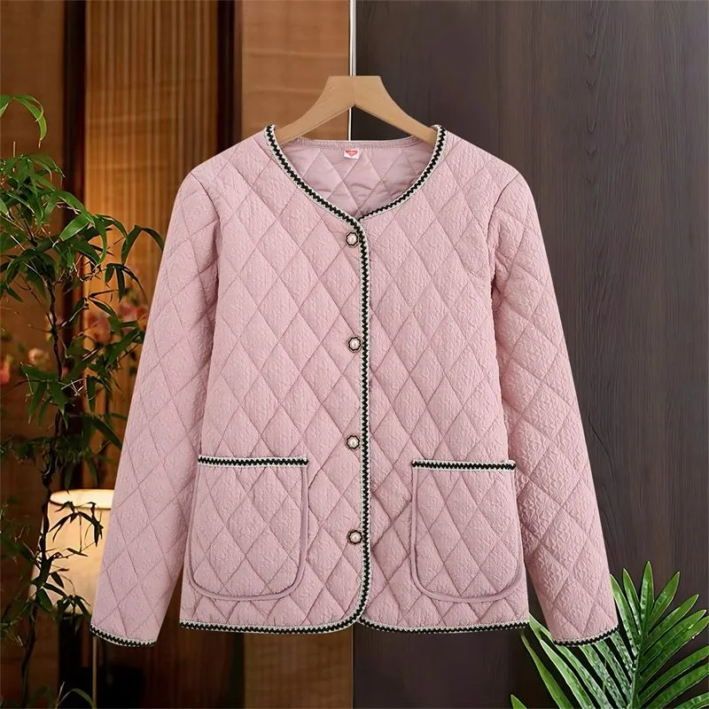 

Young Mom's Simple Clothing Diamond-patterned Autumn/Winter New 2025 Cotton-padded Jacket Women's Parkas Light Coats Short Style