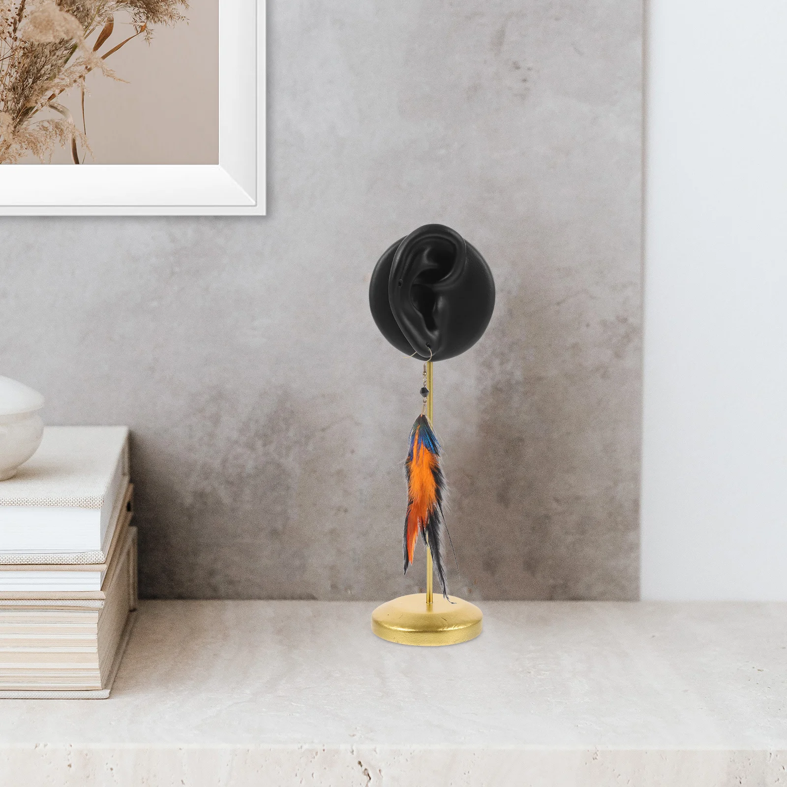 

Earring Display Stand Human Ear Resin Smooth Surface Stable Metal Base Jewelry Holder for Shop Display Organizer