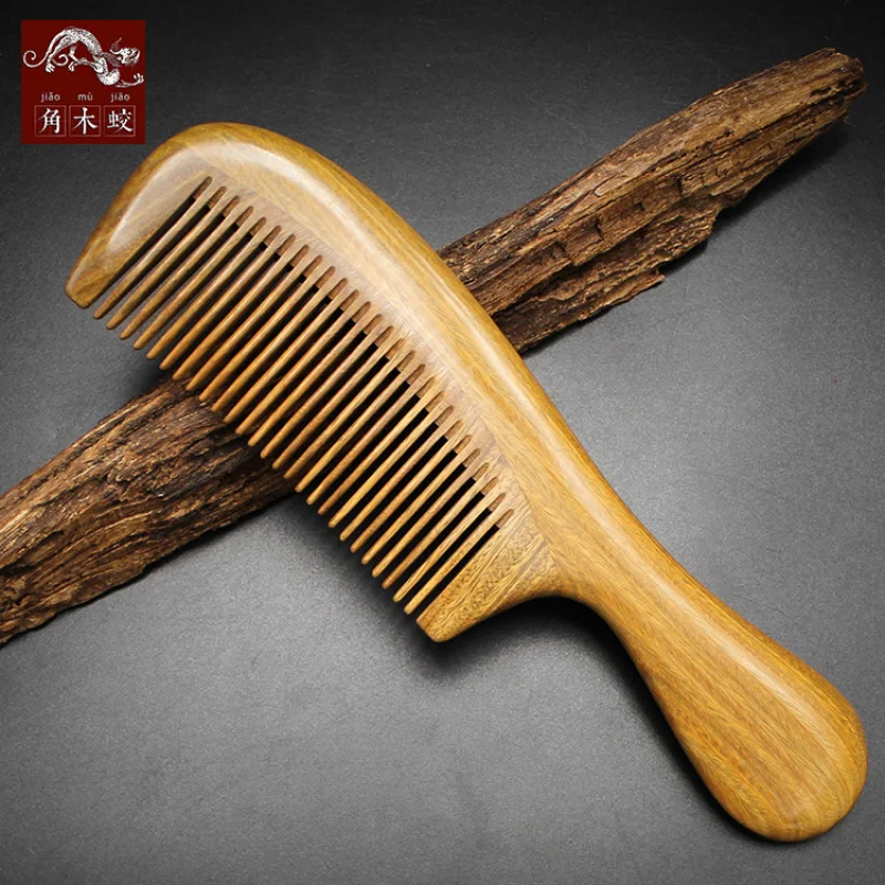 

Расческа из зеленого сандалового дерева с круглой ручкой и мелкими зубцами для массажа