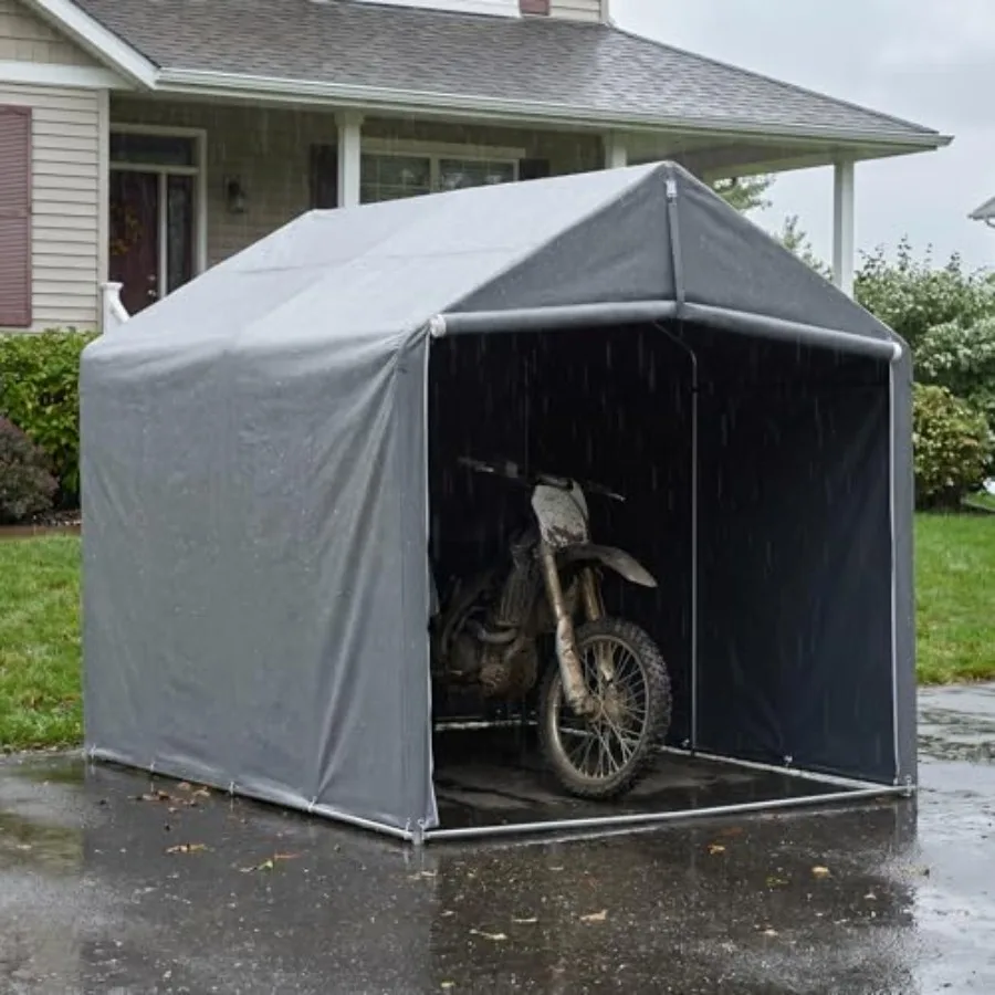 Outdoor storage portable shed tent garage: durable polyethylene fabric, gray color, weather-resistant with quick-setup frame