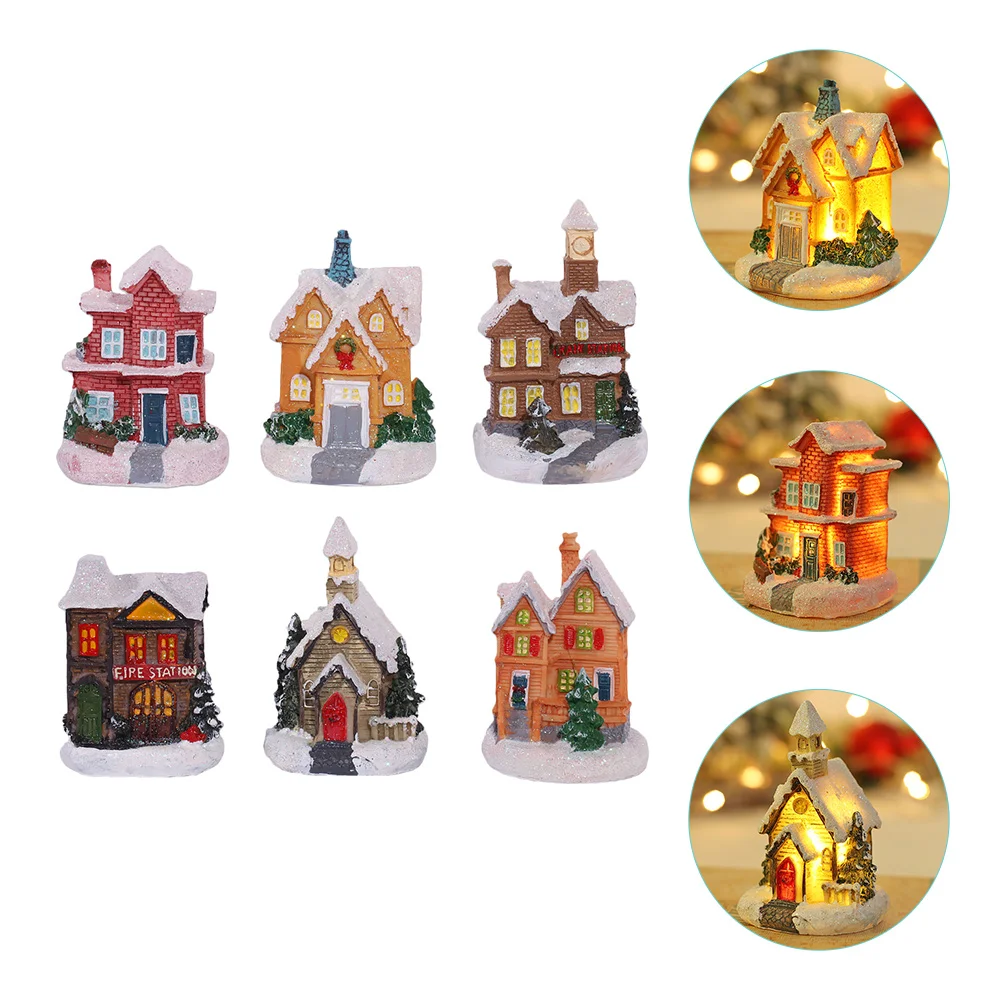 

Christmas Snow House Ornament Village Houses Resin Tiny Miniature Micro Decorations Luminous Glowing Xmas