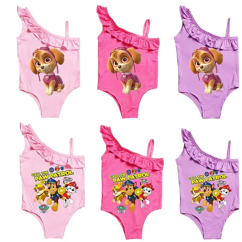 Paw Patrol Skye Marshall Swimsuit One Piece Swimwear Baby Girl Strap Swimming Suit Cute Children Summer 2024 Holiday Beach Wear