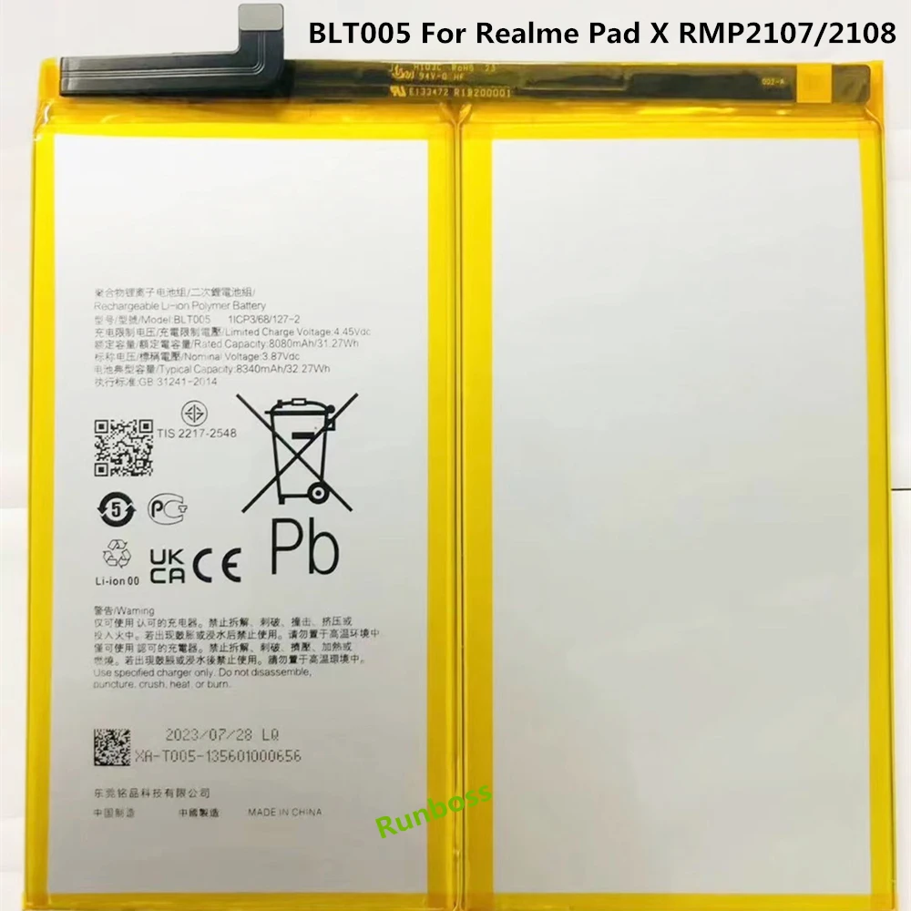 

High Quality 8340mAh Battery BLT005 For Oppo Realme Pad X RMP2107/2108 Replacement Batteria