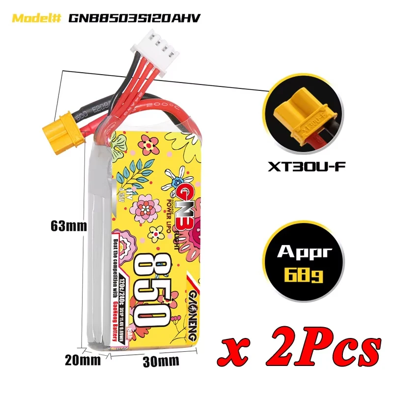 VSVAW 2Pcs GNB 2S 3S 4S 6S Lipo Batterie 650mAh 850mAh 120C/240C mit XT30 Stecker für RC Auto Boot RC FPV Drone Hubschrauber Flugzeug Teile 7