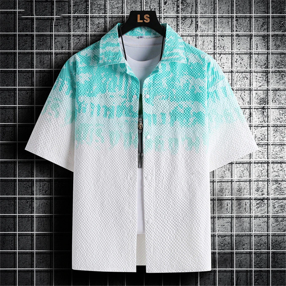 Summer Short Sleeve Shirts Men 8XL Plus Size Shirt Tie-dye Gradient Fashion Casual Shirt Big Size 8XL