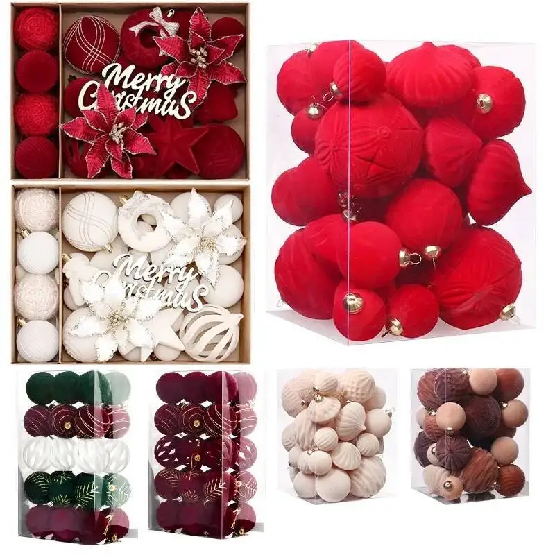 

Flocked Openwork Balls Set Unique Shaped Veet Mixed Christmas Tree Ornaments New Year Gifts