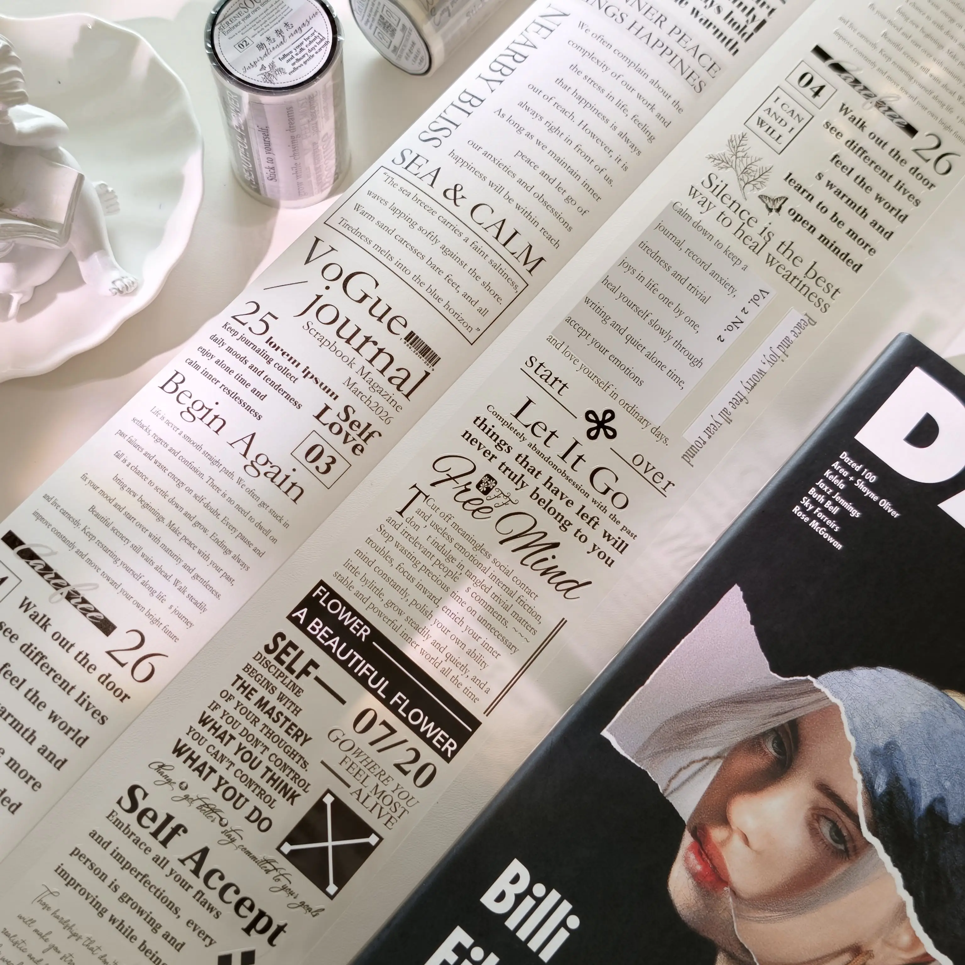Dongxishe Original PET Inspirational Magazine Text Versatile English Journaling Washi Tape Sticker