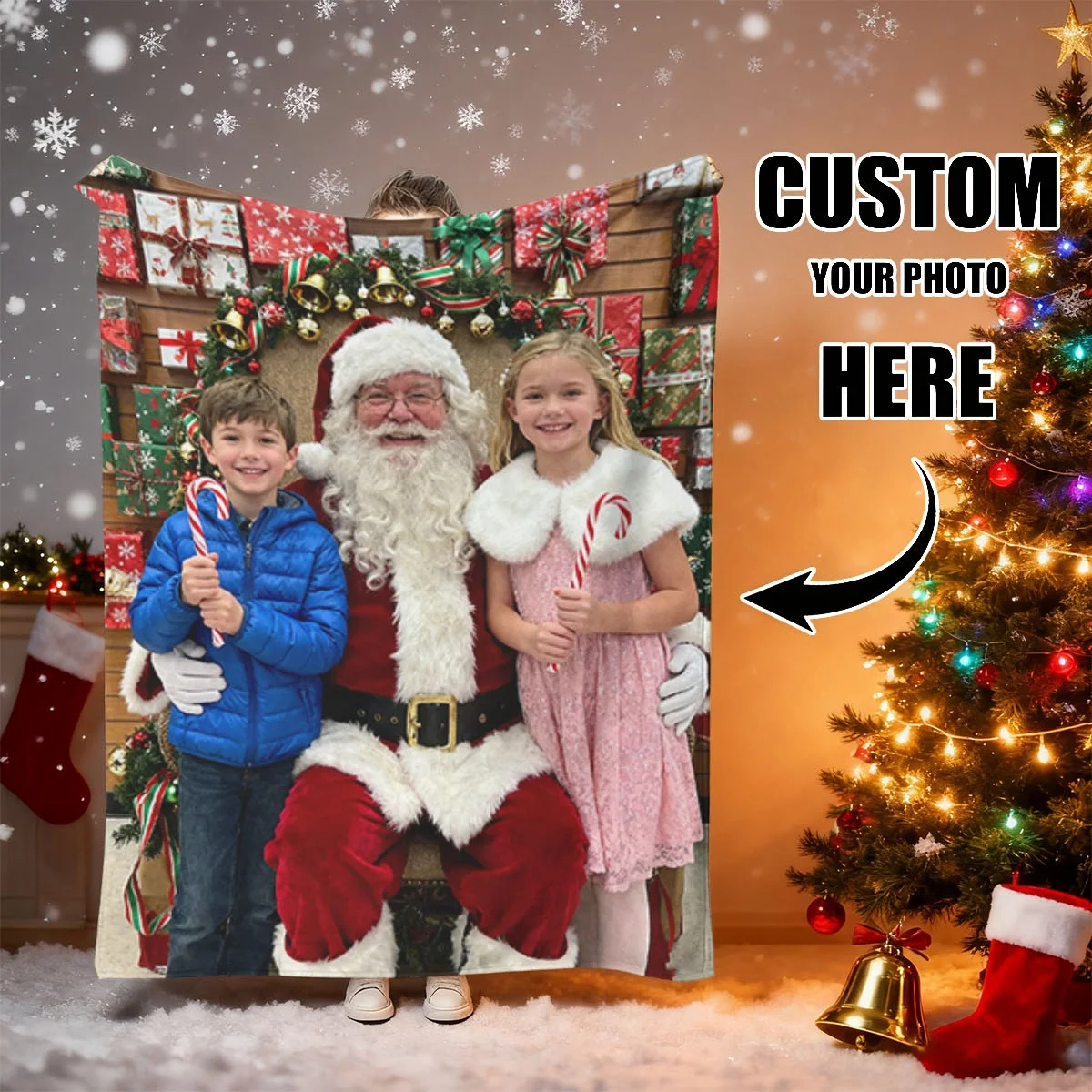 Weihnachts-Fotodecke nach Maß zum Selbermachen, personalisierte Fotodecke für Ihre Liebsten – Flanelldecke – individuelles warmes Foto, weich und warm, geeignet für Sofa, Bett, Büro, Auto und