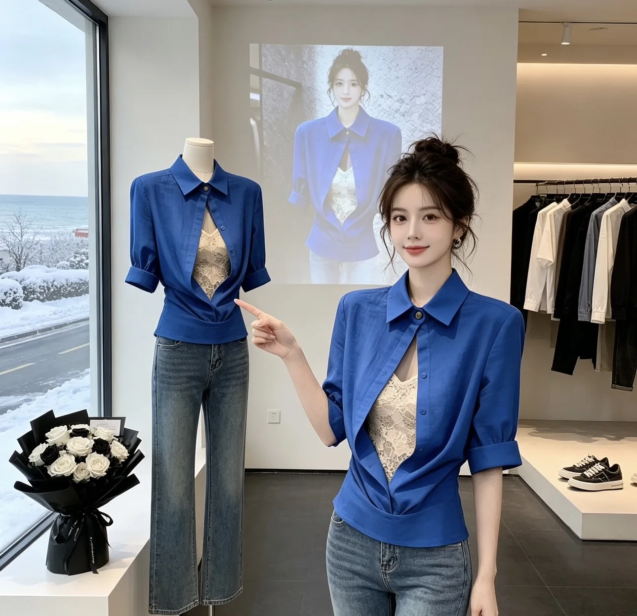 Stylish Unique Women's Top Super Beautiful Design Sensation Small Fashion Elegant Atmosphere French Style Polyester Long Slee...