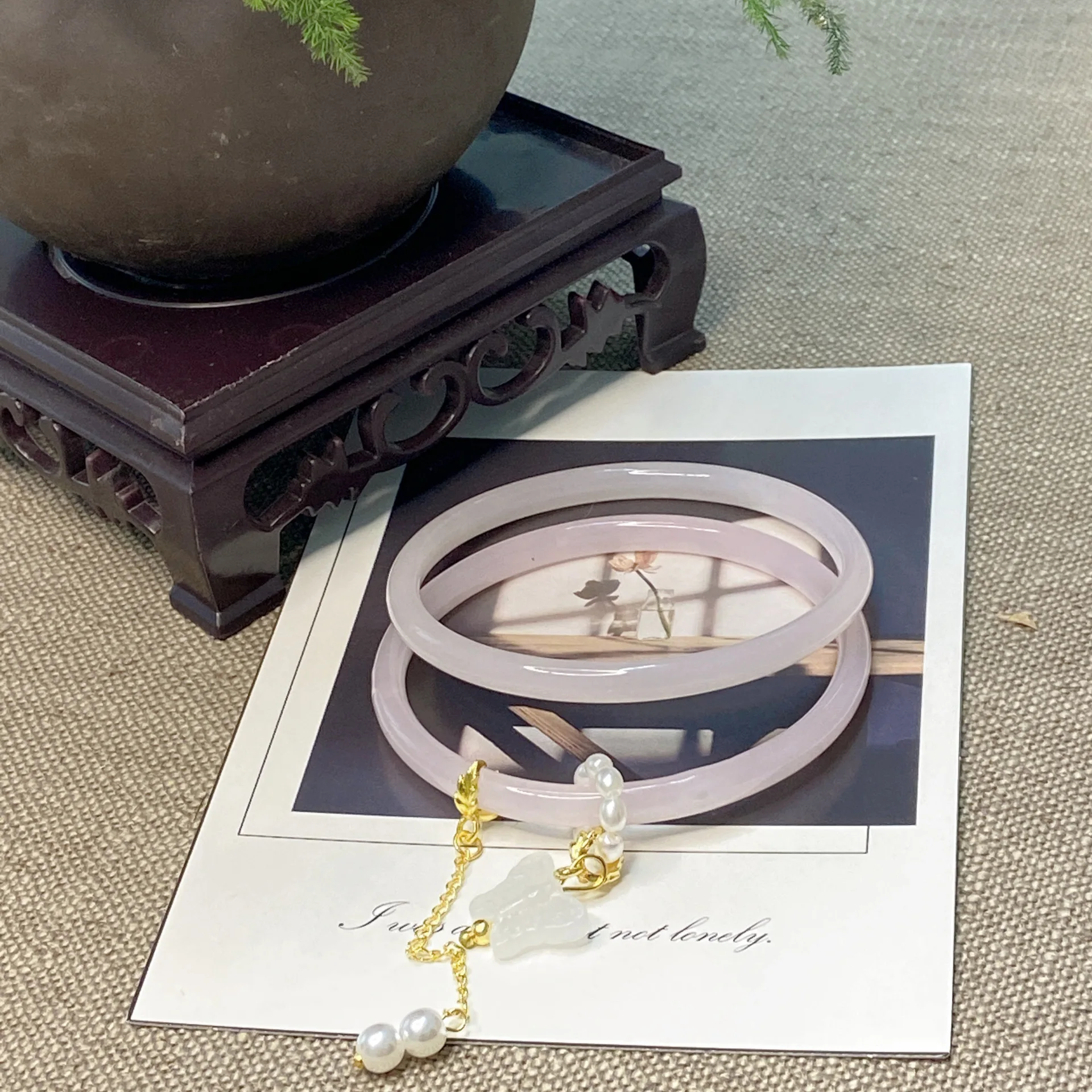 2Pcs/Set Imitate Natural Jade Jingle Butterfly Jelly Bangles Retro Simple Girl Antique Glass Bracelet  Women's Jewelry Gifts