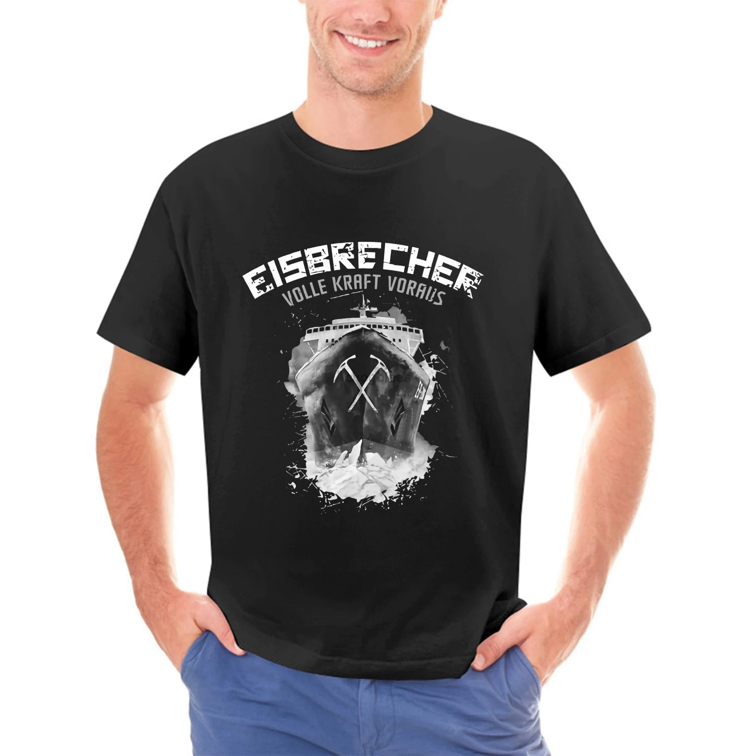 Icebreaker Men Shirt Eisbrecher Tour T-Shirt Volle Kraft Voraus Men'S Eisbrecher Rock Band Tee Shirt Classic Top Clothing