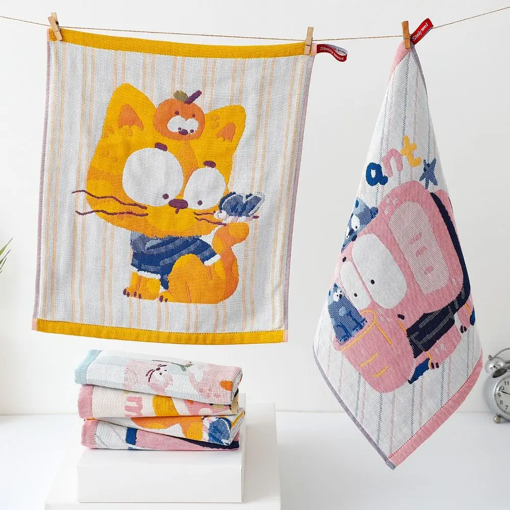 34x40cm Large Hand Towel 4 Layer Cotton Gauze Cartoon Pure Cotton Dish Cloth Quick Dry Decorative Tea Towel