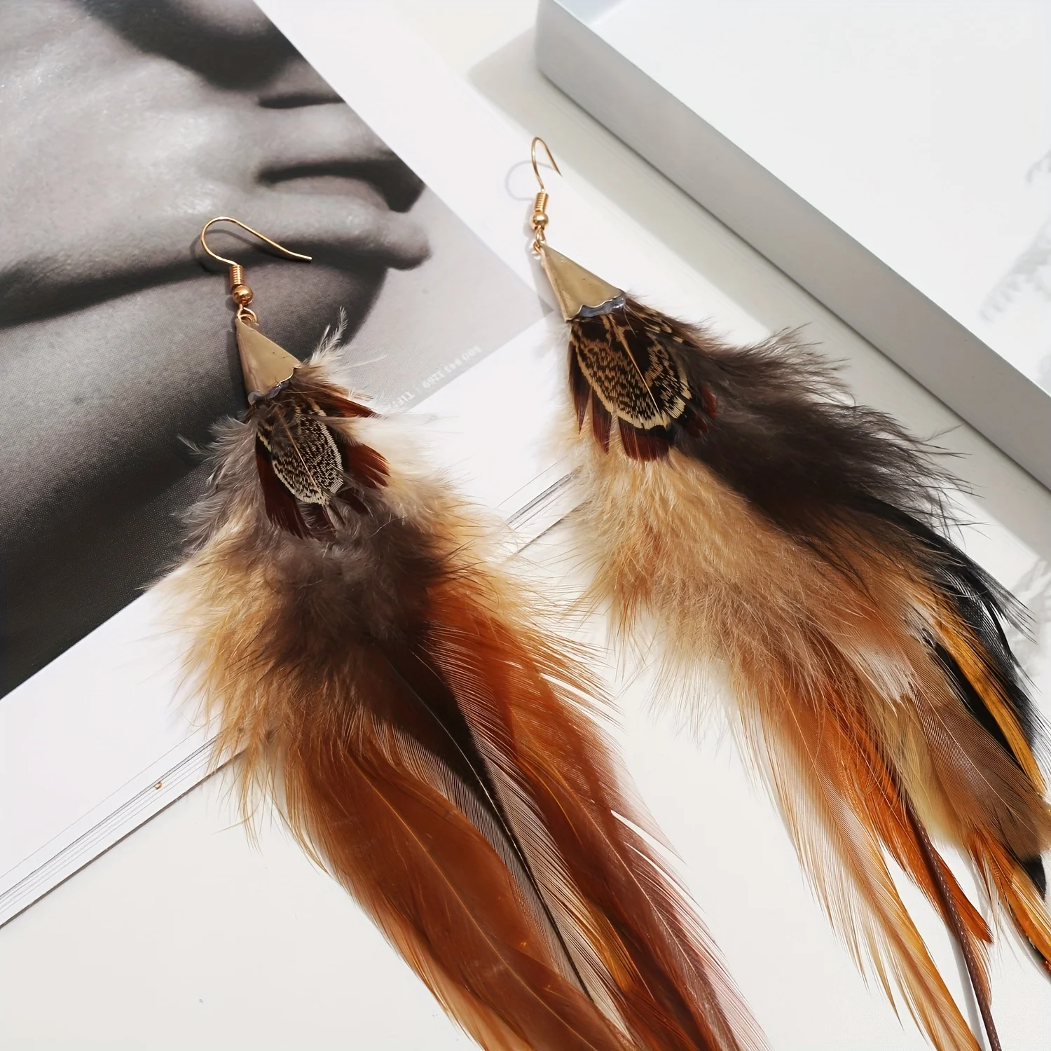 Natural Feather Earrings Bohemian Long for Women Handmade Feather Jewelry Tassel Dangle acrylic earrings Feather Earrings