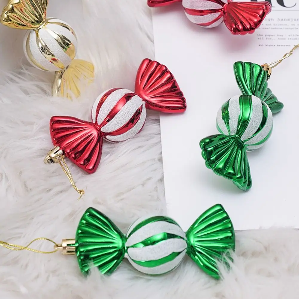 4pcs Interesting Colorful Christmas Candy Pendants Electroplating Christma Tree Hanging Colorful Candy Plastic Painted Children